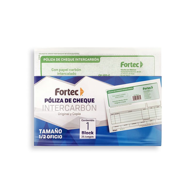 16289 - BLOCK POLIZA CHEQUE 1/2OF CARBON C/25JGS