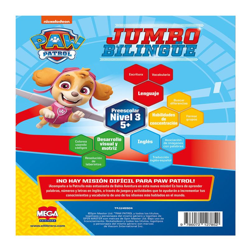 56118 - LIBRO COLOREAR JUMBO PAW PATROL BILINGÜE 224 PAG