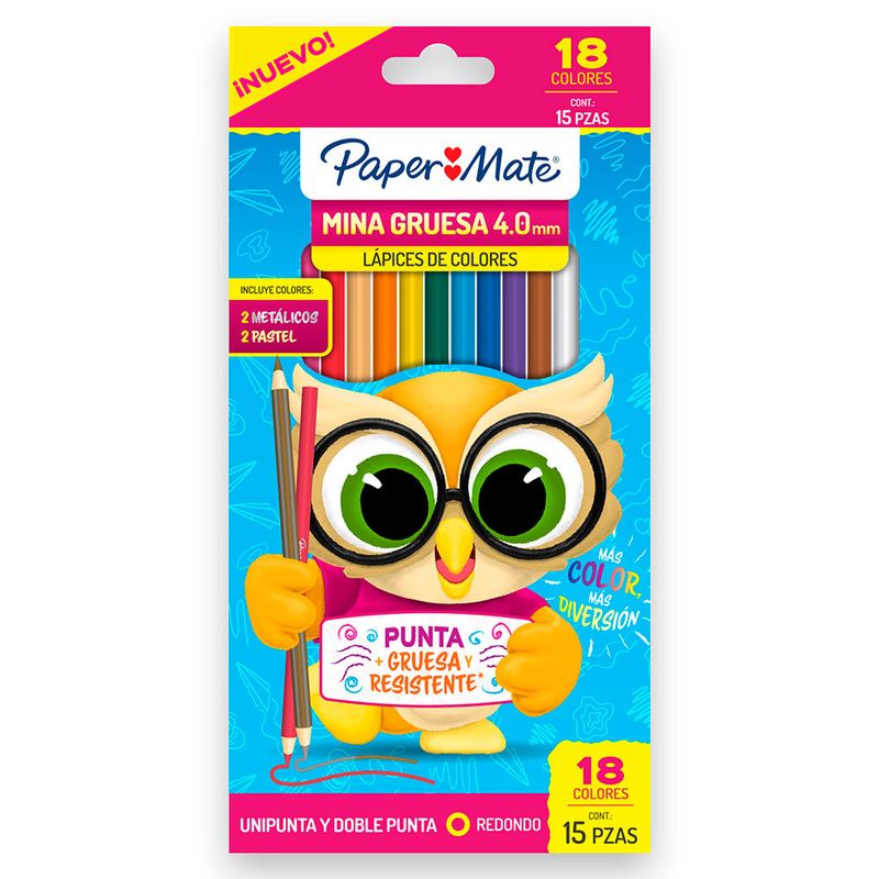 55881 - LAPICES DE COLOR 12 UNIPUNTA + 3 DOBLE PUNTA PAPER MATE 4MM