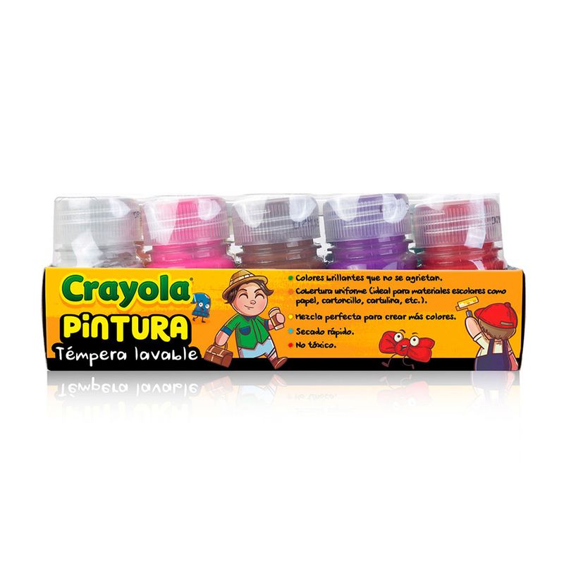 PINTURA TEMPERA LAVABLE 25ML CON 10 BOTES CRAYOLA