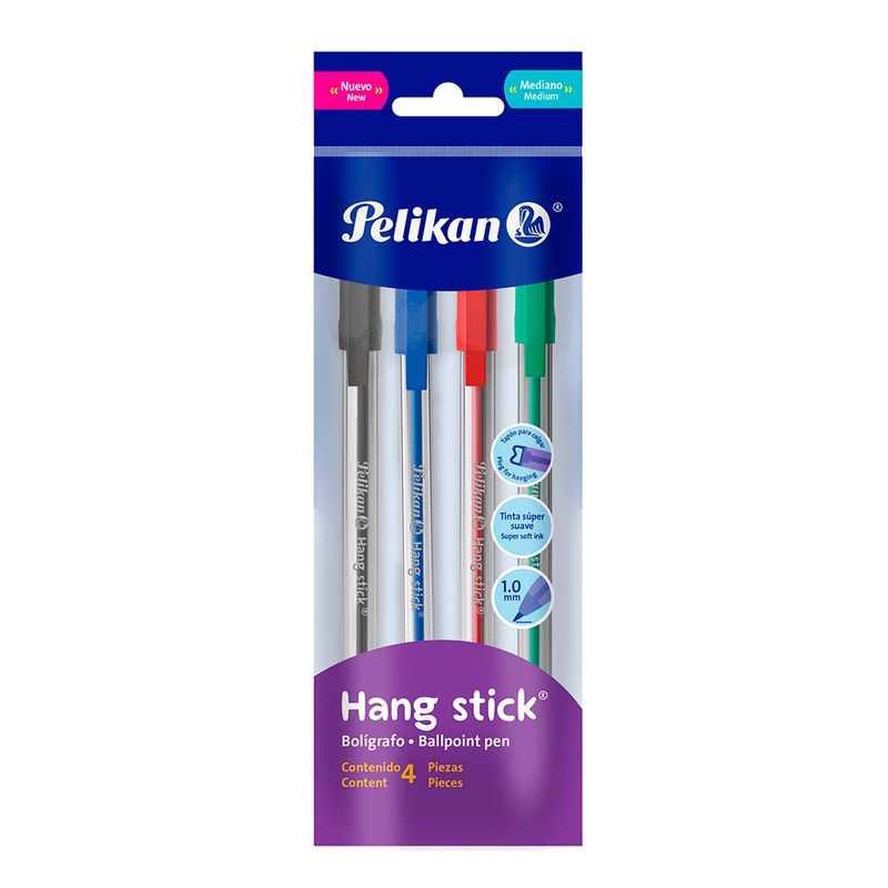 55908 - BOLIGRAFO MEDIANO HANG STICK COL  SURTIDOS BOLSA C/4 PZAS PELIKAN
