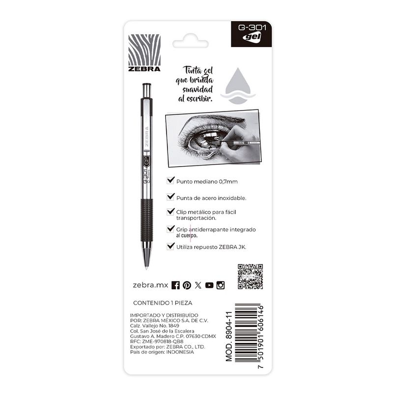 57511 - BOLIGRAFO MEDIANO GEL RETRACTIL AZUL G-301 BLT