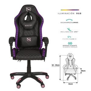 Silla Gamer Rgb Inclinacion Respaldo 145 Clase 4 140-150Kg Nsg-Rgb1 Foam 350Mm 63Cm*64Cm*121-131Cm Cojin Lumbar Y C Nbsgr128Rg