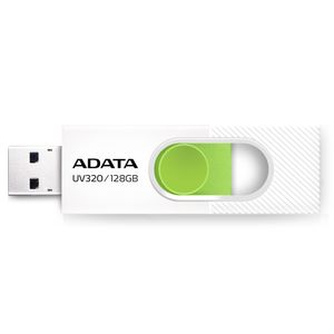 Memoria Usb Adata De 128Gb Uv320 3.2 (Retro Compatible Con 3.0 Y 2.0), Diseño Deslizante Sin Tapa. Color Blanco/Ver Auv320-128G-Rwhgn