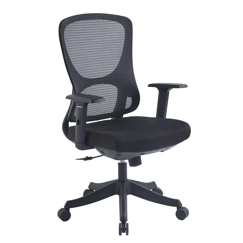60718 - SILLA SECRETARIAL MALLA Y TELA NEGRA CON BRAZOS AJUSTABLES