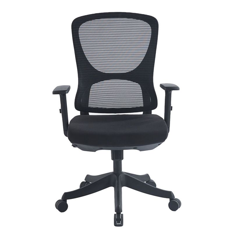 60059 - SILLA SECRETARIAL MALLA Y TELA NEGRA CON BRAZOS AJUSTABLES
