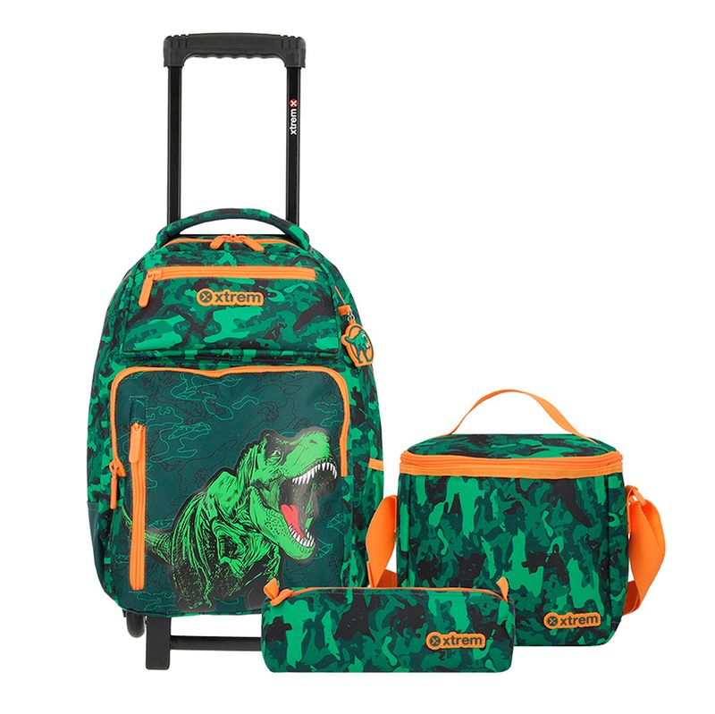 56226 - MOCHILA CON RUEDAS XTREME SET DE 3 PIEZAS GREEN DINO