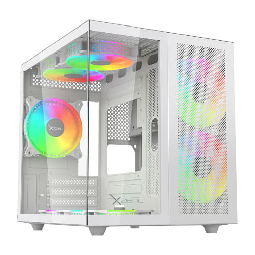 65955 - Gabinete Xzeal Cubo M-ATX/ITX Blanco 3 Ventiladores ARGB