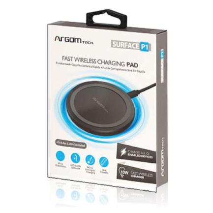 65552 - Cargador Inalámbrico Argomtech 10W Carga Rápida 90x90x10mm Micro USB Cable 1 2m Color Negro