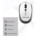 64986 - Mouse Óptico TechZone Inalámbrico 800 a 1600 DPI Ajustable 4 Botones Ambidiestro Win/MAC Color Plata