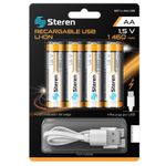 64589 - 4 BATERIAS RECARGABLES STEREN USB LI-ION AA 1460