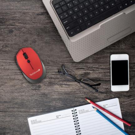 67094 - Mouse Óptico TechZone Inalámbrico 800 a 1600dpi Ajustable 3 Botones Ambidiestro Win/MAC Color Rojo