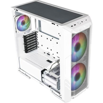 67819 - Gabinete Gamer Cooler Master MasterBox HAF 500 Media Torre ITX mATX ATX 4xFan RGB Cristal Templado Blanco