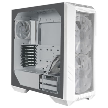67822 - Gabinete Gamer Cooler Master MasterBox HAF 500 Media Torre ITX mATX ATX 4xFan RGB Cristal Templado Blanco