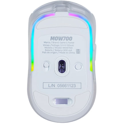 68301 - MOUSE GAME FACTOR MOW700 CARCASAS INTERCAMBIABLES 2 4G+BT PIXART 3395 26 000 DPI RGB BLANCO