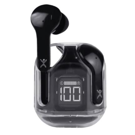 69769 - Audífonos Inalámbricos Perfect Choice TWS Estuche Transparente ClearBeat con Indicador de Carga Color Negro