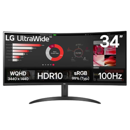 70347 - Monitor LG 34" Curvo UltraWide QHD VA 3440x1440 100Hz HDMI DP 1 year de garantia