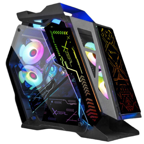 63638 - Gabinete Gamer Micro Tower Xzeal IR02 M-ATX Panel Izq -Der Vidrio Metal USB1 0/USD3 0 /3 5mm 4ARGB Fans 1HUB Negro RGB