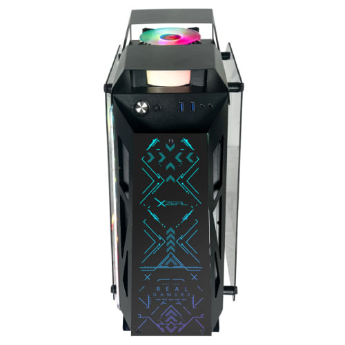 63639 - Gabinete Gamer Micro Tower Xzeal IR02 M-ATX Panel Izq -Der Vidrio Metal USB1 0/USD3 0 /3 5mm 4ARGB Fans 1HUB Negro RGB