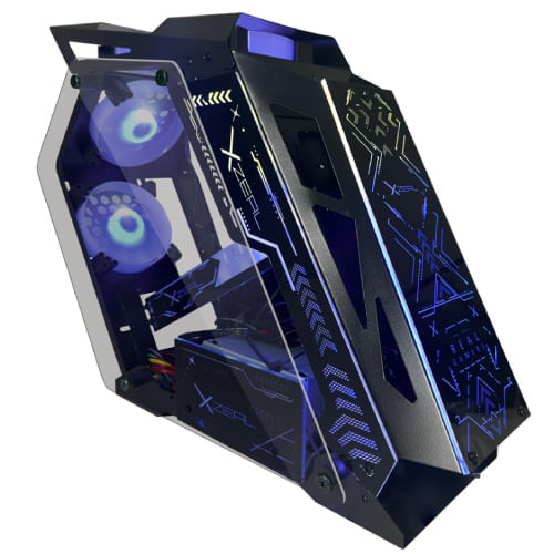 63640 - Gabinete Gamer Micro Tower Xzeal IR02 M-ATX Panel Izq -Der Vidrio Metal USB1 0/USD3 0 /3 5mm 4ARGB Fans 1HUB Negro RGB