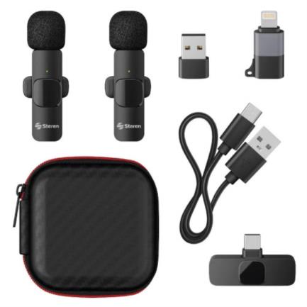 63747 - Micrófonos Inalámbricos Steren Filtro Anti Ruido Batería Recargable USB/USB C/Lightning
