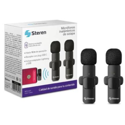 63748 - Micrófonos Inalámbricos Steren Filtro Anti Ruido Batería Recargable USB/USB C/Lightning