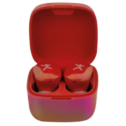 63652 - Audífonos Inalámbricos Perfect Choice TWS Brillantes Alcance de 10m Bluetooth Rojo