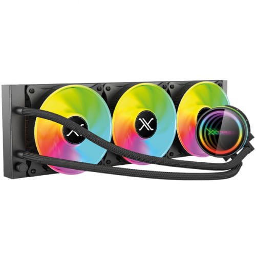 72870 - Enfriamiento Liquido Xzeal 360mm Redondo XZ-411 CPU 3Fanx120mm ARGB 3 pines+PWM 4 pines+Seguro INTEL/AMD Negro