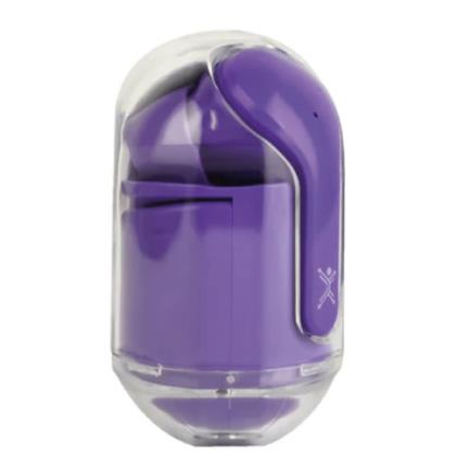71001 - Audífonos Inalámbricos Perfect Choice TWS Estuche Transparente ClearBeat con Indicador de Carga Color Morado