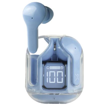 71265 - Audífonos Inalámbricos Perfect Choice TWS Estuche Transparente ClearBeat con Indicador de Carga Color Azul
