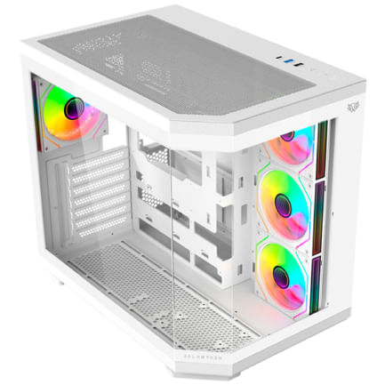 73253 - Gabinete Gamer Balam Rush Media Torre Tank Master 9600TB Max MB ATX Ultra Wides/USB-C/USB 3/Audio Fan ARGB Blanco