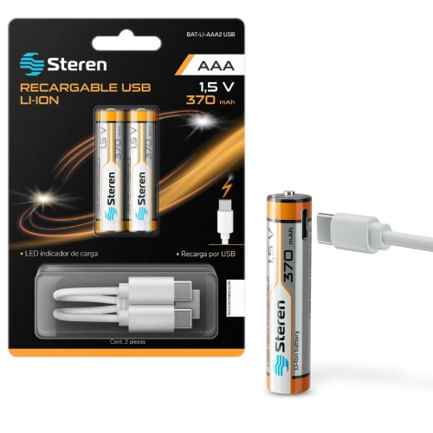 74521 - BATERIAS RECARGABLES STEREN USB LI-ION AAA 40 2 PZAS