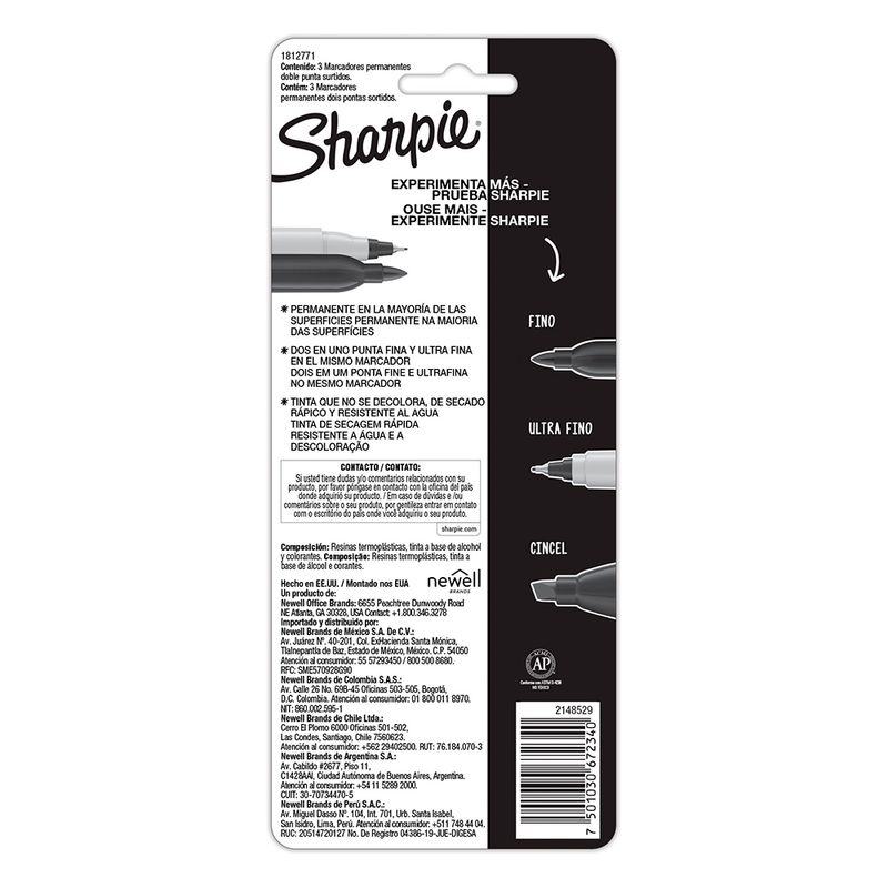 75002 - MARCADOR PERMANENTE DOBLE PUNTA SURTIDOS CON 3 SHARPIE