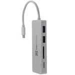 74792 - HUB USB Klip Xtreme Tipo C HubPoint KCR-500 de 5 puertos 2 USB 3 0  1 tipo C 1 Micro-SD 1 Tarjeta SDXC Plateado