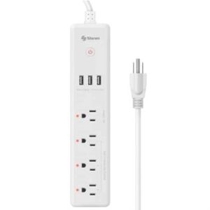 Barra Steren Multicontacto Wi-Fi De 4 Salidas Horizontales Y Triple Cargador Usb Color Blanco Sqcadaab015