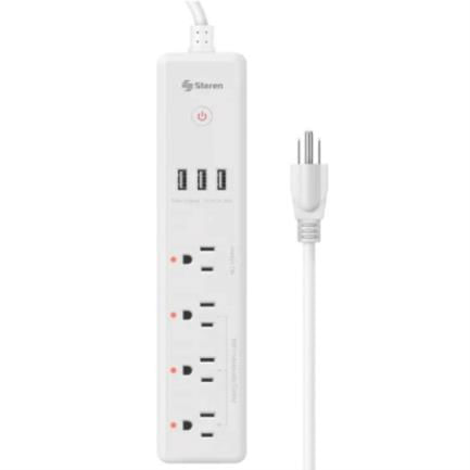 75199 - Barra Steren Multicontacto Wi-Fi de 4 Salidas Horizontales y Triple Cargador USB Color Blanco