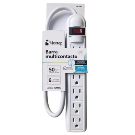 75351 - Barra Multicontacto Nextep 6 Contactos Aterrizados Supresor 490J Cable 50 cm 16AWG
