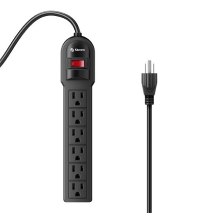 75252 - Barra PDU Steren Multicontacto 6 Salidas Verticales Reset Iluminado Color Negro