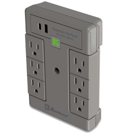 75889 - MULTICONTACTO KOBLENZ SUPRESOR DE PICOS 2000 Joules 6 contactos guratorios 1 led 1 puertos USB A