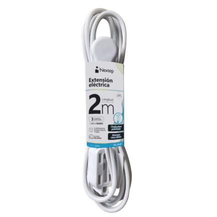 75939 - Extension Electrica Nextep para Casa/Oficina 16 AWG 2m Clavija Plana Blanca