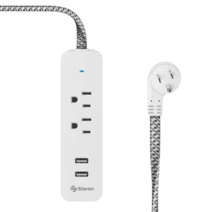 75954 - Multicontacto de 2 Salidas Steren Horizontales y Doble Cargador USB