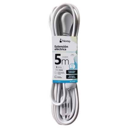75993 - Extension electrica Nextep para Casa/Oficina 16 AWG 5m Clavija Plana Blanca