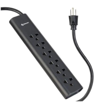 76075 - Barra Multicontactos Steren 1 7m 15A 6 Contactos Americanas/Europeas 70J Color Negro