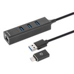71604 - Adaptador de Red Manhattan USB A/C con Hub V3 Color Negro