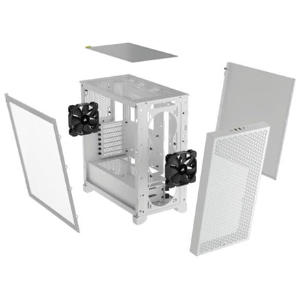70003 - Gabinete Corsair 3000D AirFlow Media Torre ATX mATX ITX Cristal Templado Blanco 2xFan Sin Fuente