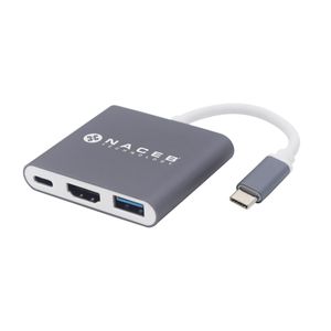 Adaptador Tipo C A Hdmi + Usb 3.0 + Pd Naceb Technology Na-0111, Plata, Usb C, Hdmi + Usb 3.0 + Pd Na-0111