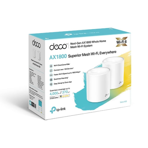76488 - TP-LINK Deco X20 (2-pack) router inalámbrico Gigabit Ethernet Doble banda (2,4 GHz / 5 GHz) Blanco