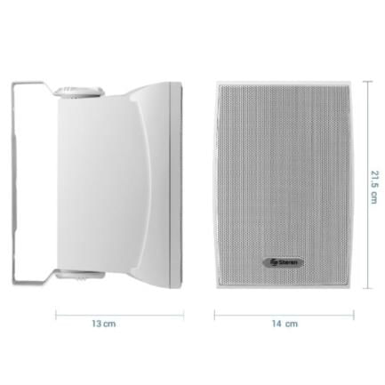 72988 - Juego de Bafles Steren de 2 Vías 600W PMPO Tipo Satelital Uso Interno/Externo/Intemperie Color Blanco