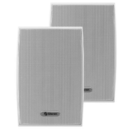 72987 - Juego de Bafles Steren de 2 Vías 600W PMPO Tipo Satelital Uso Interno/Externo/Intemperie Color Blanco