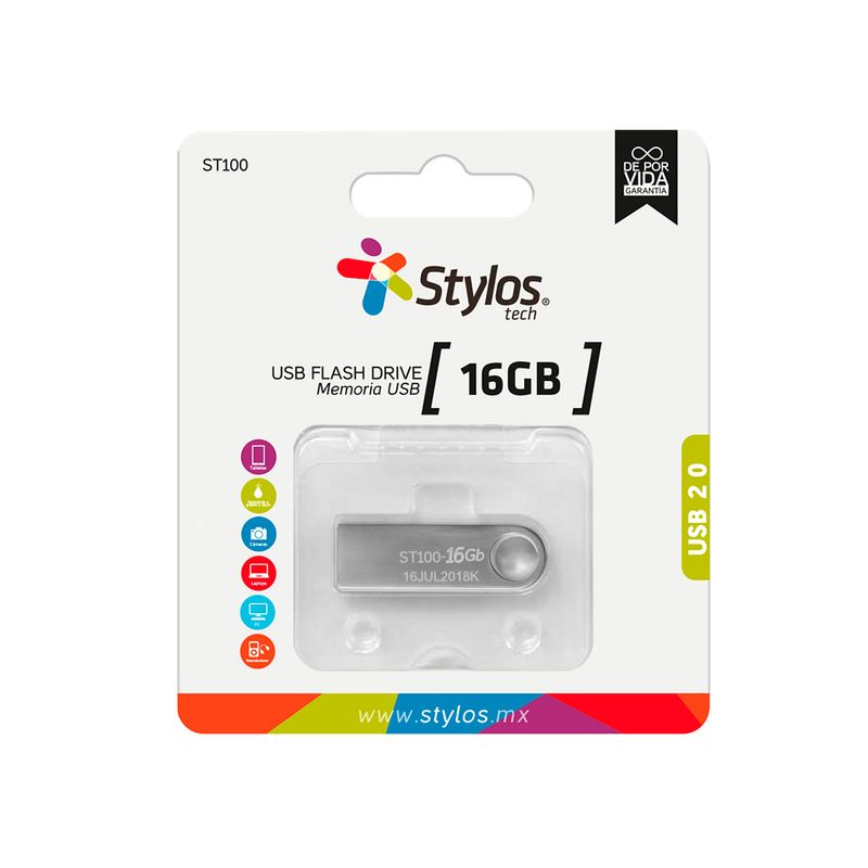 52687 - MEMORIA USB 16GB 2 0 STYLOS METALICA